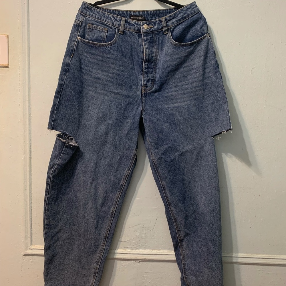 Mid Wash Thigh Split Baggy Boyfriend Jeans - Picture 5 of 16